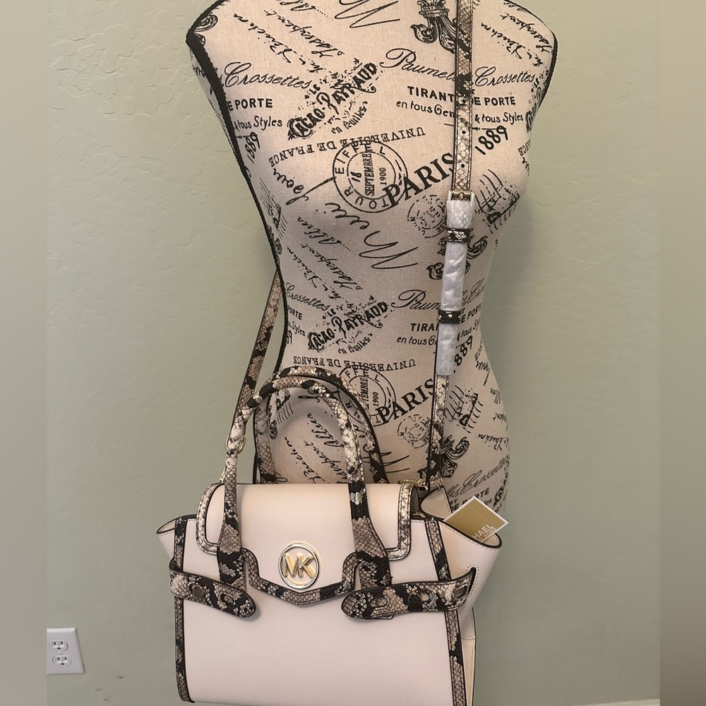 MICHAEL KORS CARMEN LITE CREAM WITH FAUX SNAKESKIN TRIM